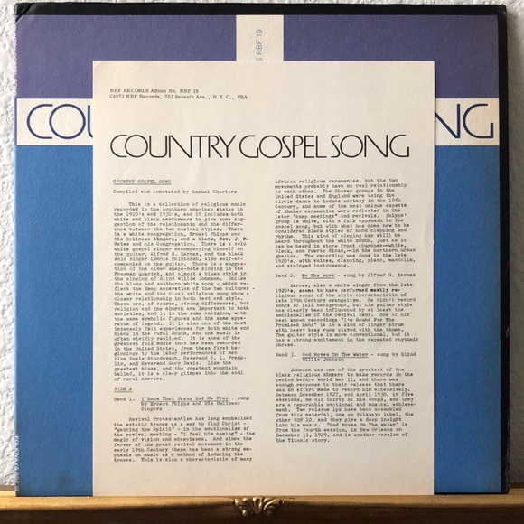 Samuel Charters Country Gospel Song Vinyl Lp - Picture 2 of 6